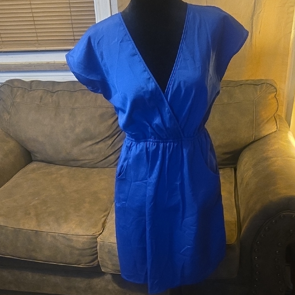 Soprano Cobalt Blue Wrap Dress With Pockets And Back Cutout Design Size M